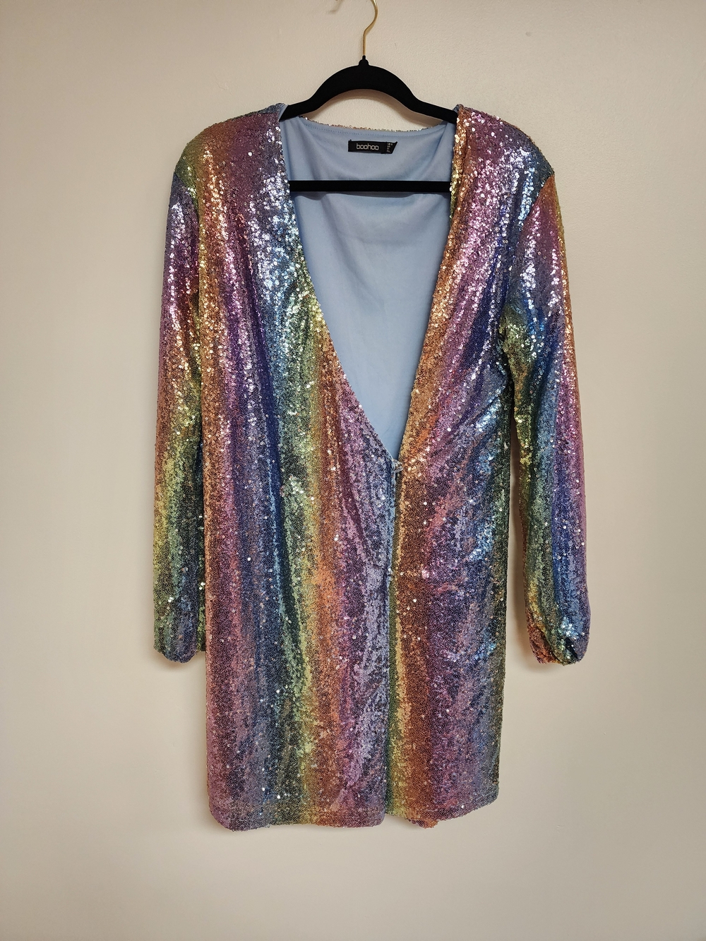 Boohoo Rainbow Sequin Long Sleeve Mini Dress